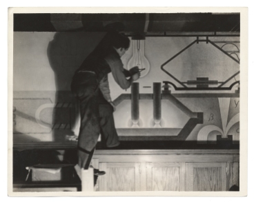 Eric Mose working on murals at Samuel Gompers High School, ca. 1936 / unidentified photographer. Federal Art Project, Photographic Division collection, circa 1920-1965, Archives of American Art
